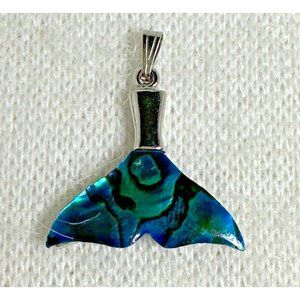 Abalone Whale Tale Pendant - Silver Tone - 1"